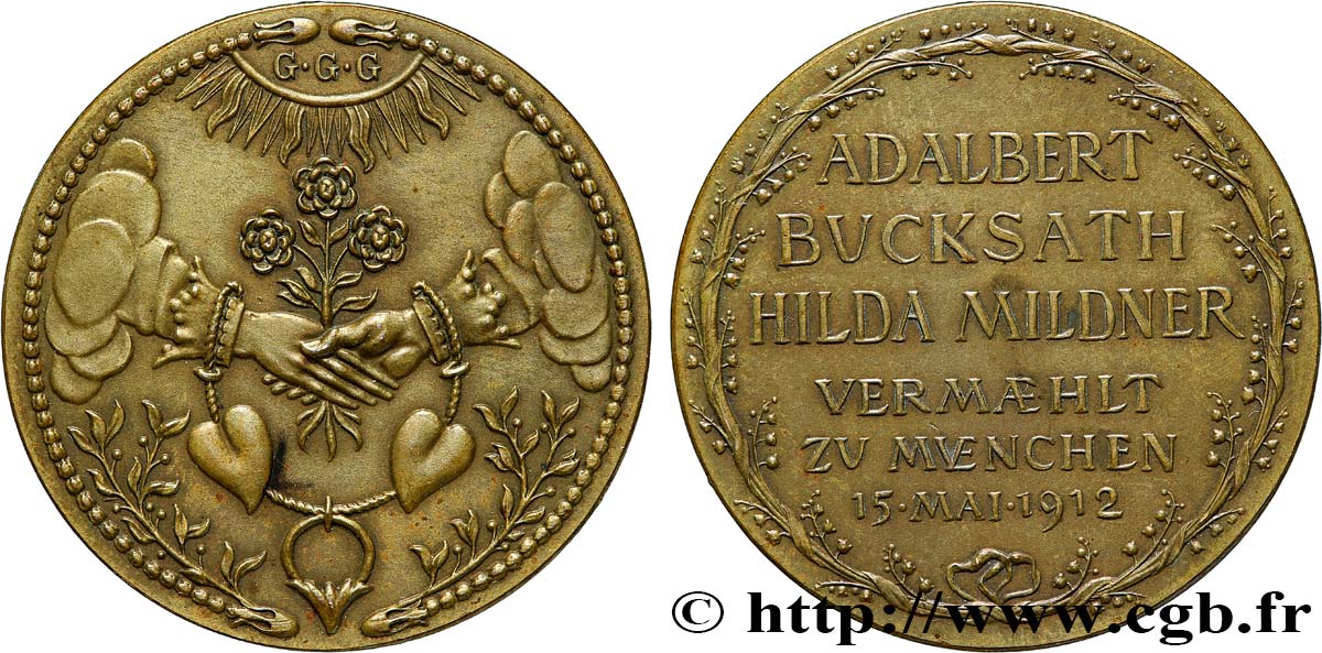 ALLEMAGNE Médaille, Mariage d’Adlbert Bucksat et Hida Mildner TTB+