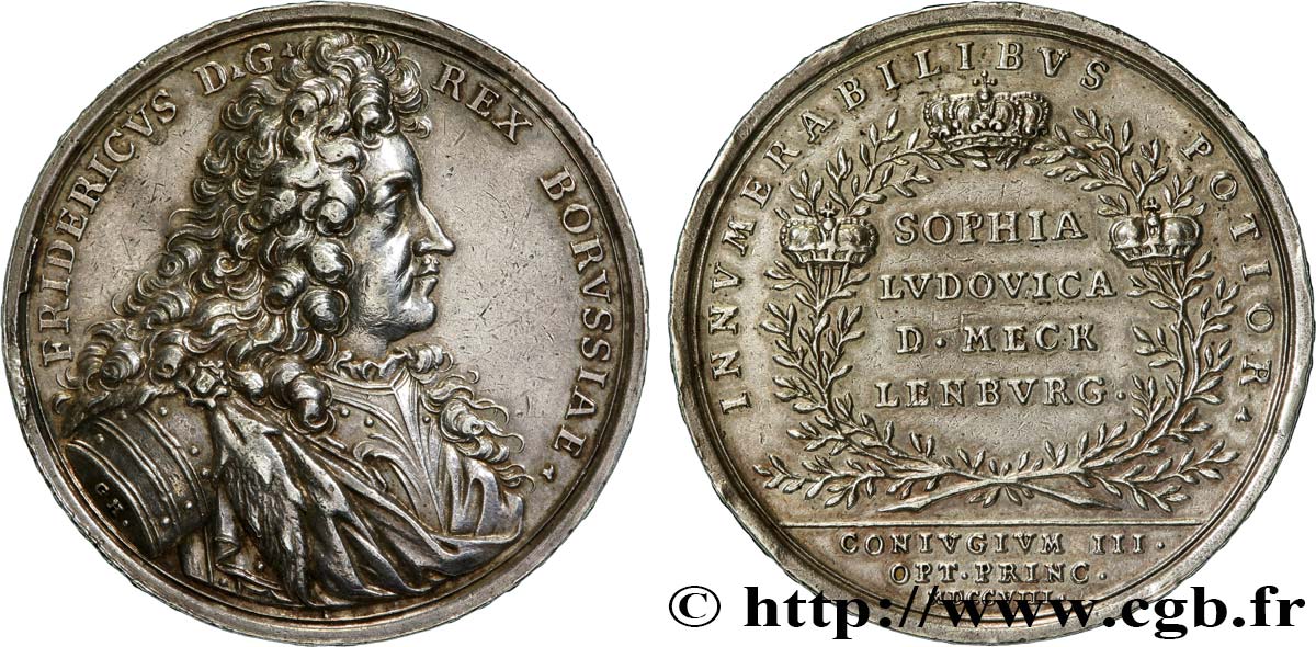 ALLEMAGNE - ROYAUME DE PRUSSE - FRÉDÉRIC I Médaille, Noces de Frédéric Ier de Prusse et Sophie Louise de Mecklembourg-Schwerin fVZ
