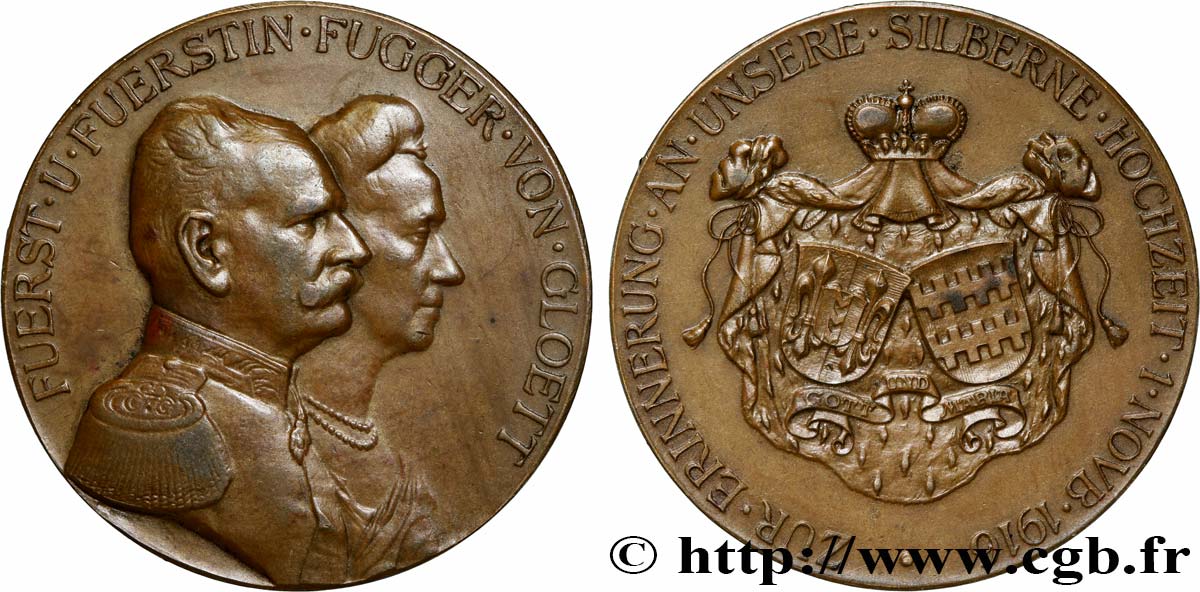 GERMANIA Médaille, Noces d’argent de Carl Ernst et Elisabeth Fürst Fugger von Glött BB