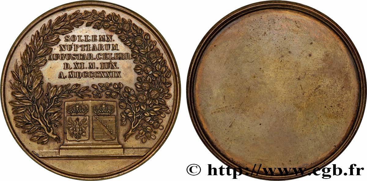ALLEMAGNE - ROYAUME DE PRUSSE - GUILLAUME Ier Médaille, Mariage de Guillaume Frédéric Louis de Hohenzollern et Augusta de Saxe-Weimar-Eisenach q.SPL