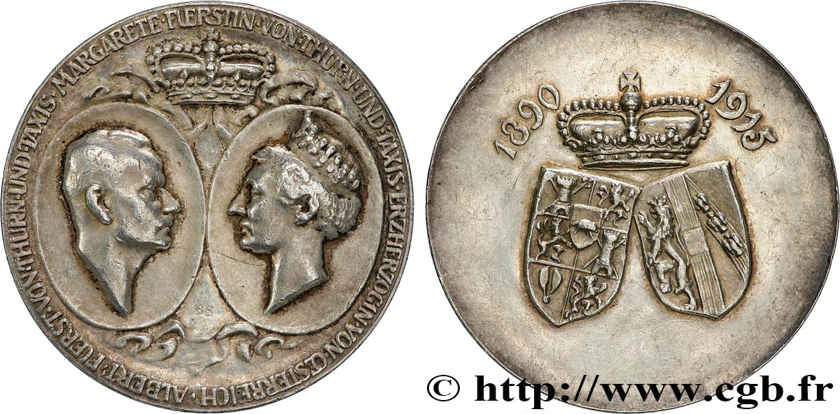 ALLEMAGNE Médaille, Noces d’argent d’Albert Ier, prince de Thurn und Taxis et Marguerite d’Hasbourg-Lorraine, archiduchesse d’Autriche TTB