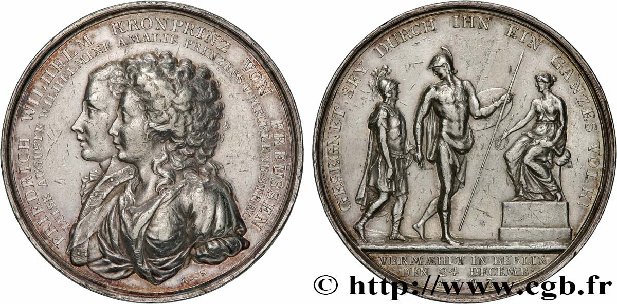 GERMANY - KINGDOM OF PRUSSIA - FREDERICK-WILLIAM III Médaille, Noces de Frédéric Guillaume de Hohenzollern et Louise de Mecklembourg-Strelitz XF