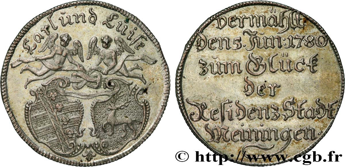 ALLEMAGNE - SAXE-MEININGEN Médaille, double ducat, Mariage de Charles Duc de Saxe-Meiningen et Louise de Stolberg-Gedern TTB+