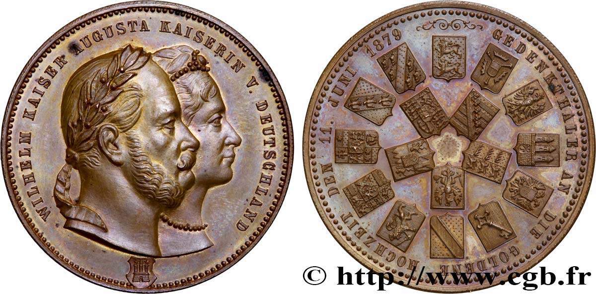 ALLEMAGNE - ROYAUME DE PRUSSE - GUILLAUME Ier Médaille, Noces d’or de Guillaume Ier et Augusta de Saxe-Weimar-Eisenach EBC