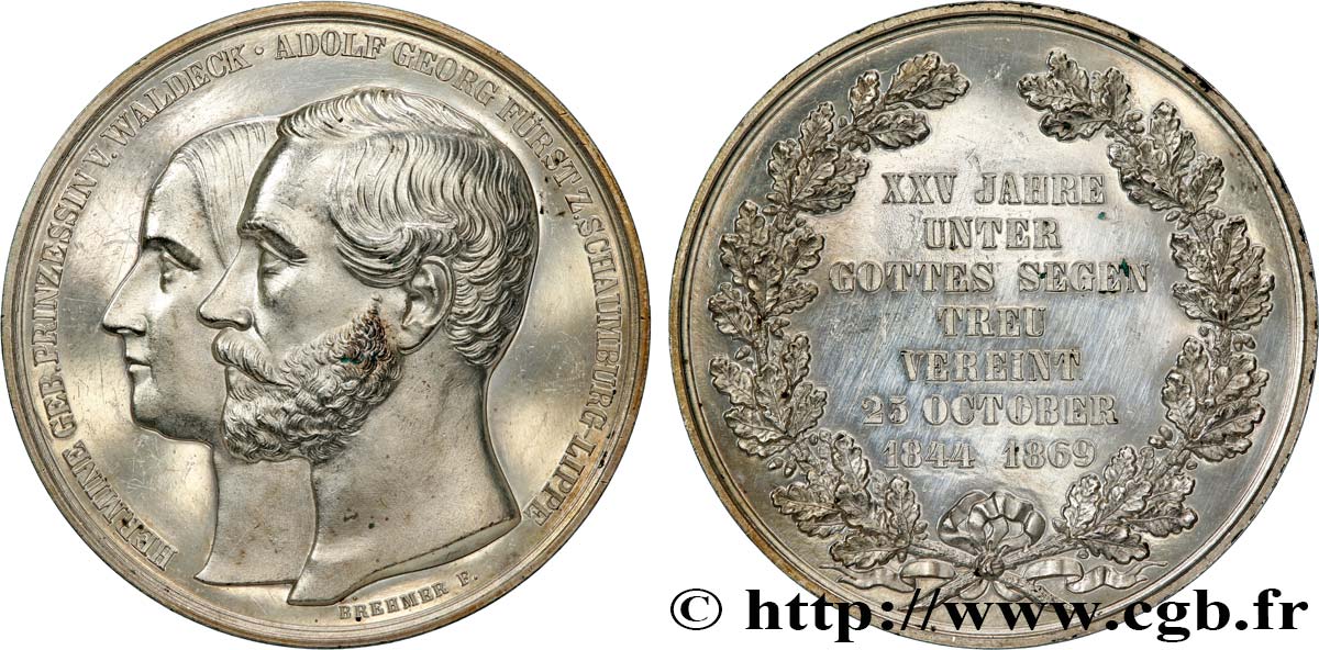 GERMANY - SCHAUMBURG-LIPPE Médaille, Noces d’argent du Prince Adolphe Ier Georg Schaumburg-Lippé et de la Princesse Hermine SPL