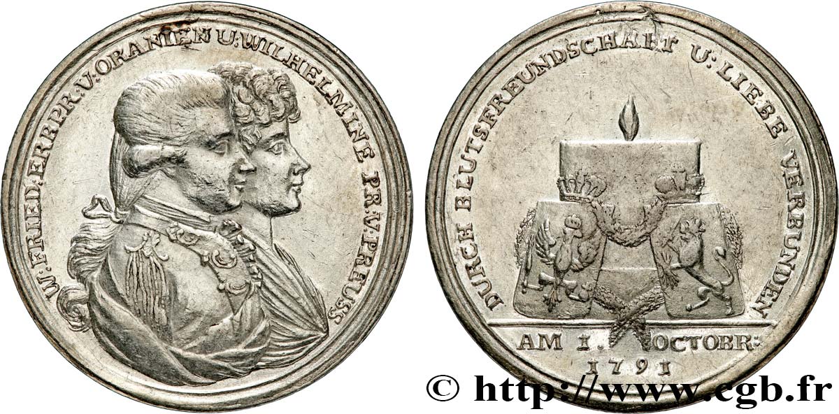 ALLEMAGNE - ROYAUME DE PRUSSE - FRÉDÉRIC-GUILLAUME II Médaille, Mariage de Guillaume Frédéric d’Orange-Nassau et de Wilhelmine de Prusse MBC