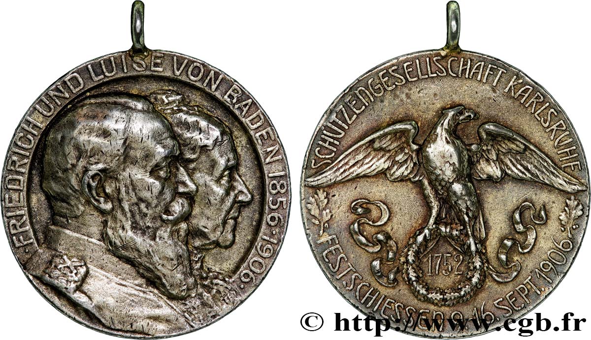 ALLEMAGNE - GRAND-DUCHÉ DE BADE - FRÉDÉRIC Ier Médaille, Noces d’or de Frédéric I, Grand Duc de Bade et de la Princesse Louise de Prusse XF