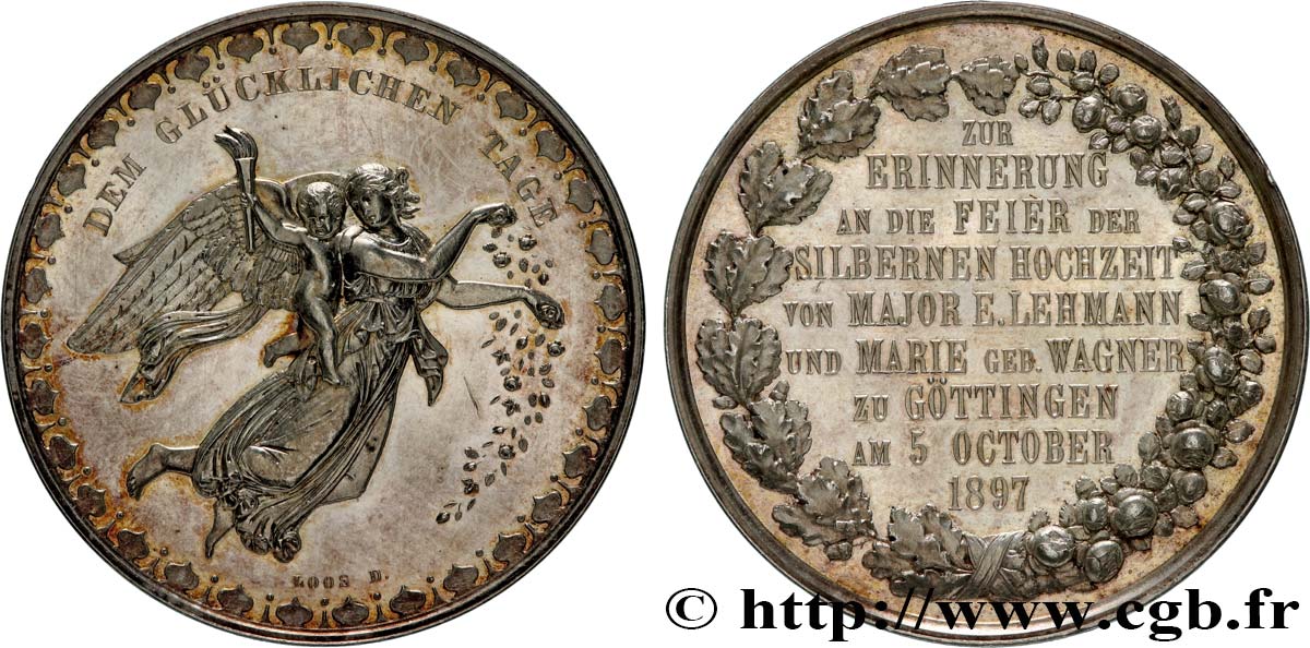 ALLEMAGNE Médaille, Noces d’argent du commandant E. Lehmann et Marie, née Wagner  SUP