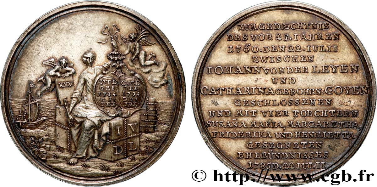ALLEMAGNE Médaille, Noces d’argent de Johann von der Leyden et de Catherine née Goyen TTB