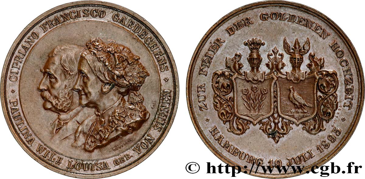 DEUTSCHLAND Médaille, Noces d’or de Cipriano Francisco Gaedechens et Paulina Wilhelmine Louisa de Sienen fVZ