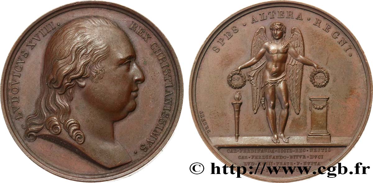 LOUIS XVIII Médaille, Mariage du duc de Berry TTB+
