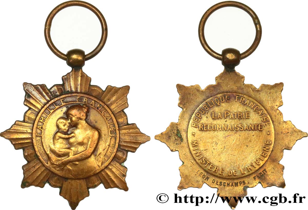 III REPUBLIC Médaille, Famille Française, Ministère de l’hygiène VF