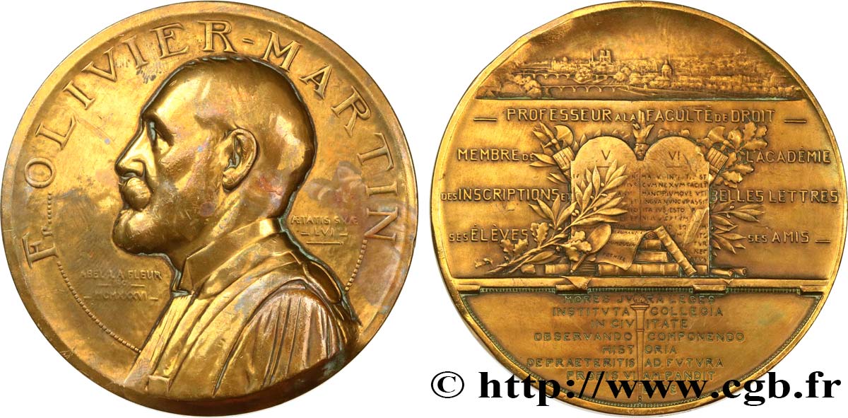 III REPUBLIC Médaille, François Olivier-Martin XF