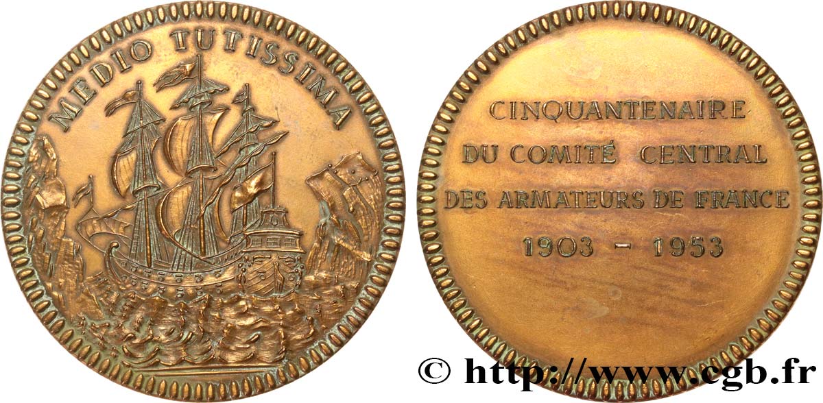 QUATRIÈME RÉPUBLIQUE Médaille, Cinquantenaire du comité central des armateurs de France TTB