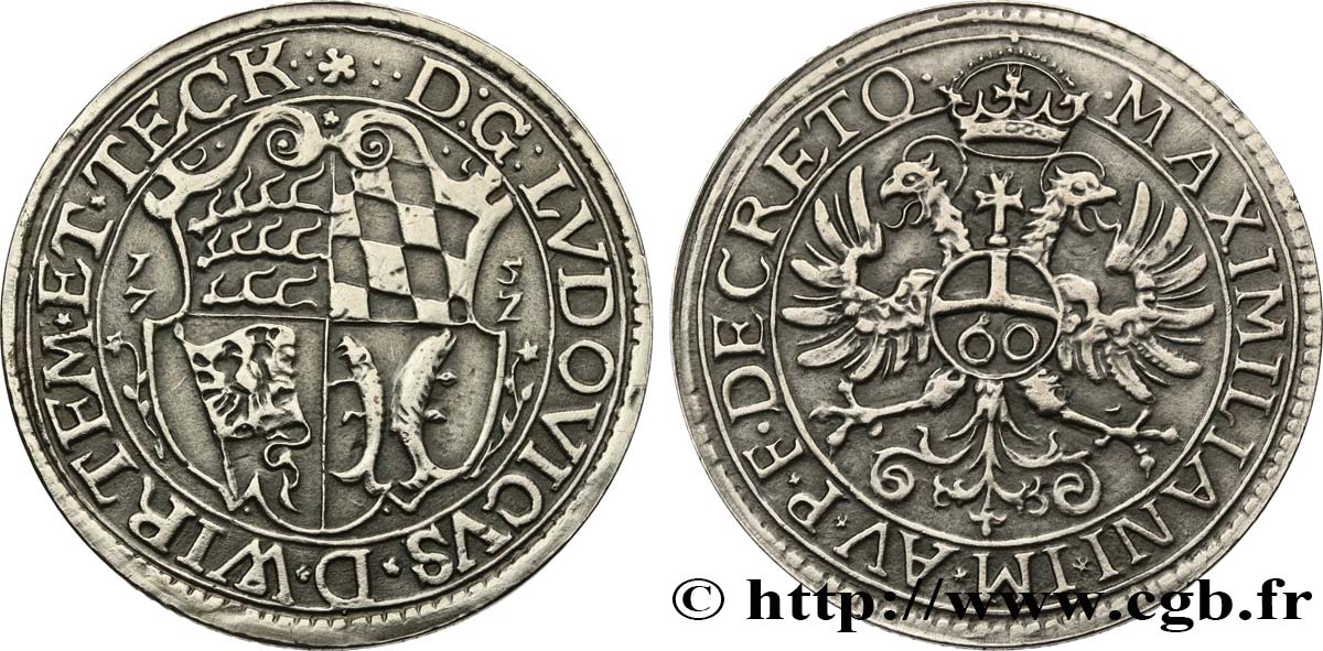 ALLEMAGNE - WURTEMBERG Médaille, reproduction du Guldentaler (60 Kreuzer) TTB+