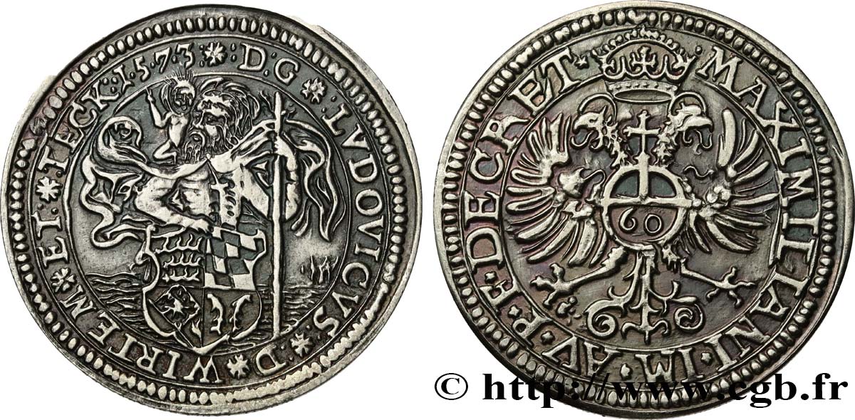 GERMANIA - WÜRTEMBERG Médaille, reproduction du Guldentaler (60 Kreuzer) q.SPL