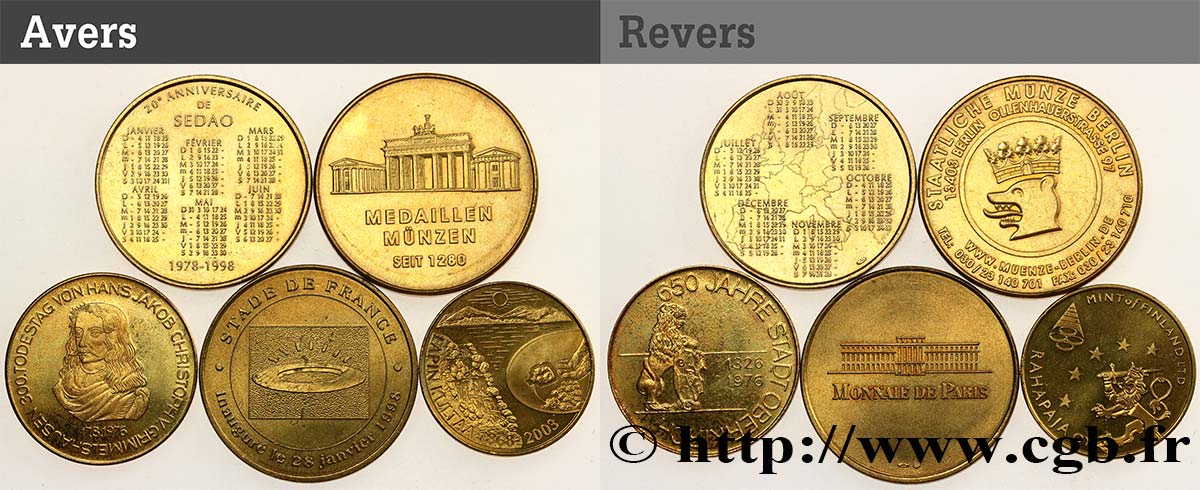 MONUMENTS ET HISTOIRE Médaille touristique, Lot de 5 ex. TTB