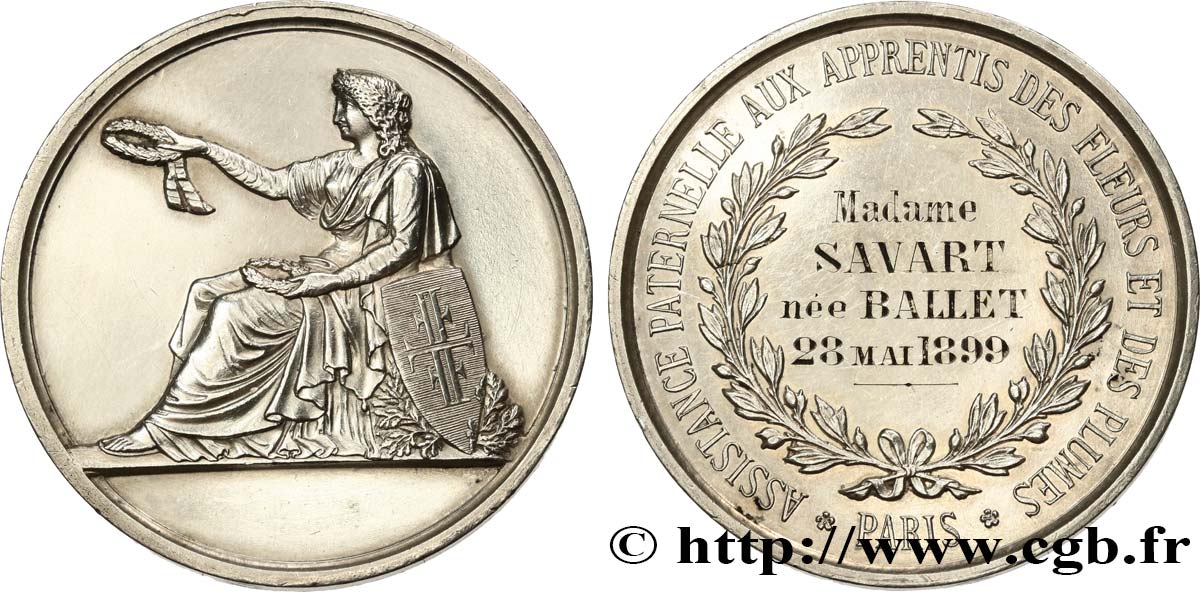 TERZA REPUBBLICA FRANCESE Médaille de récompense, Assistance paternelle aux apprentis des fleurs et des plumes q.SPL