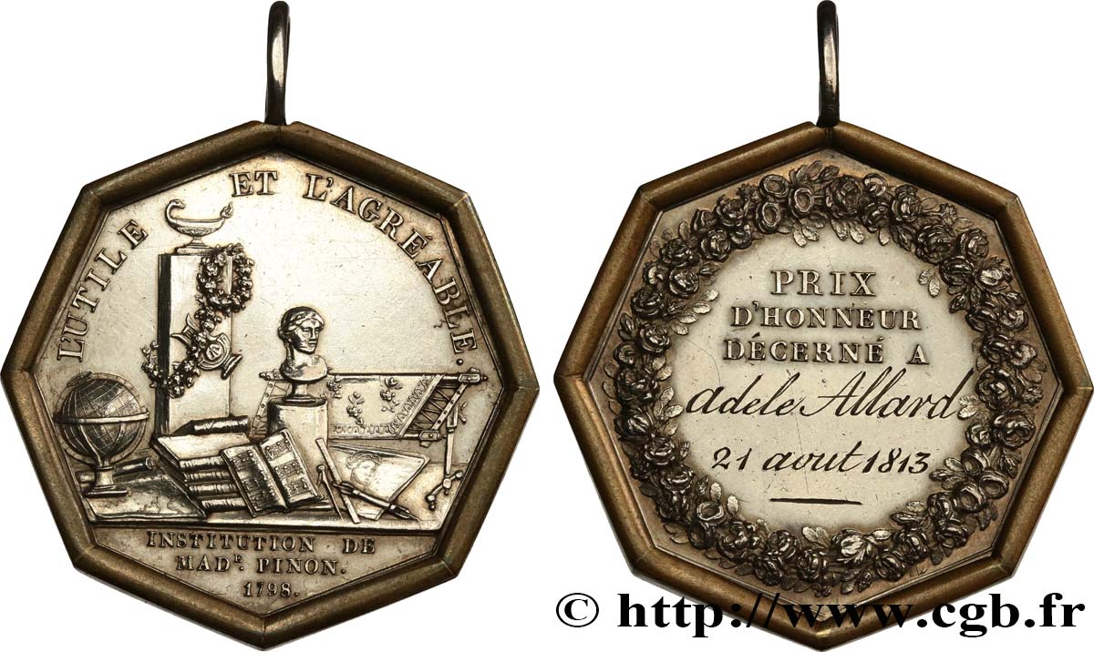 NAPOLEON S EMPIRE Médaille, Prix d’honneur de l’Institution de Madame Pinon AU