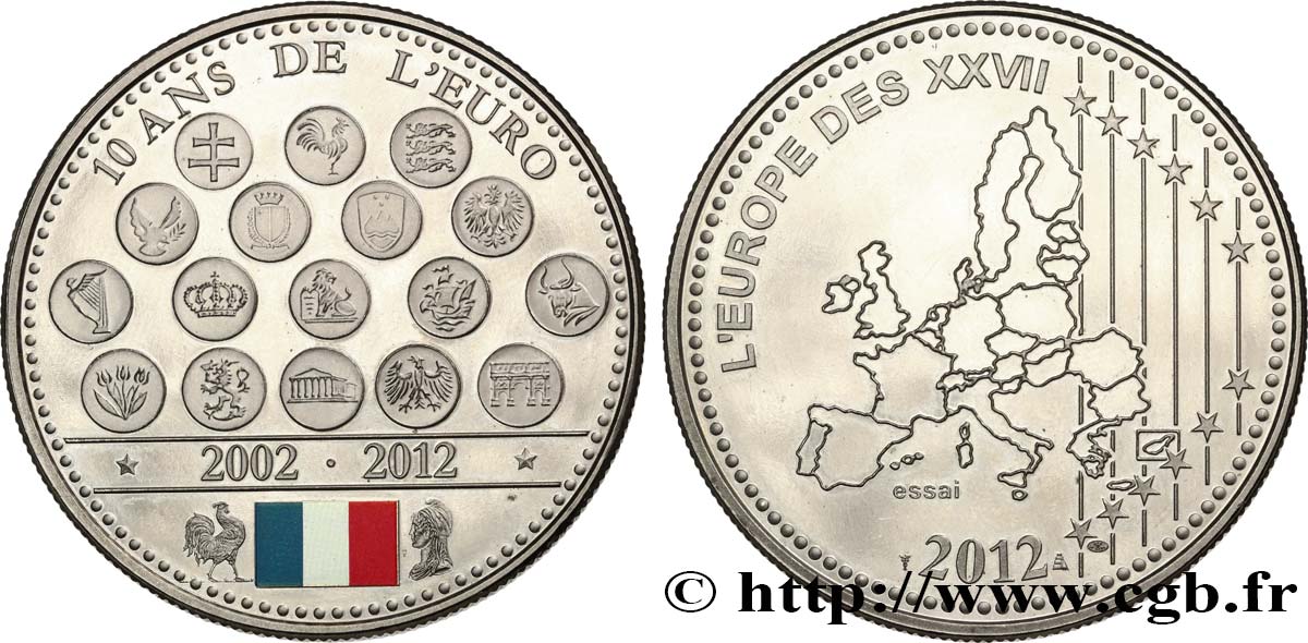 FUNFTE FRANZOSISCHE REPUBLIK Médaille, Essai, 10 ans de l’Euro fVZ
