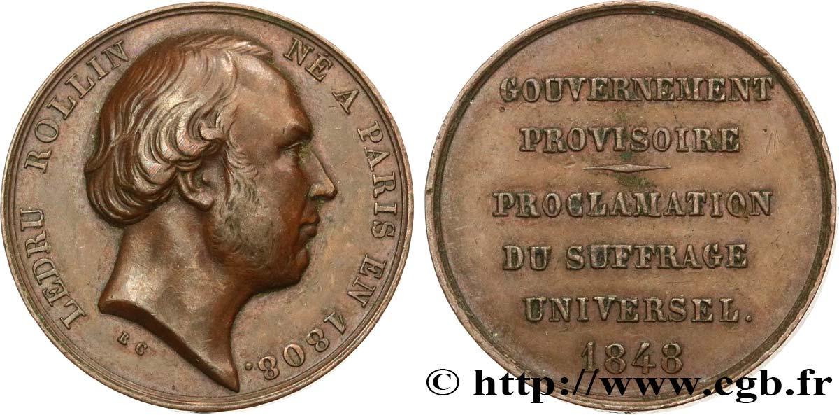 DEUXIÈME RÉPUBLIQUE Médaille, Ledru-Rollin, Gouvernement provisoire XF
