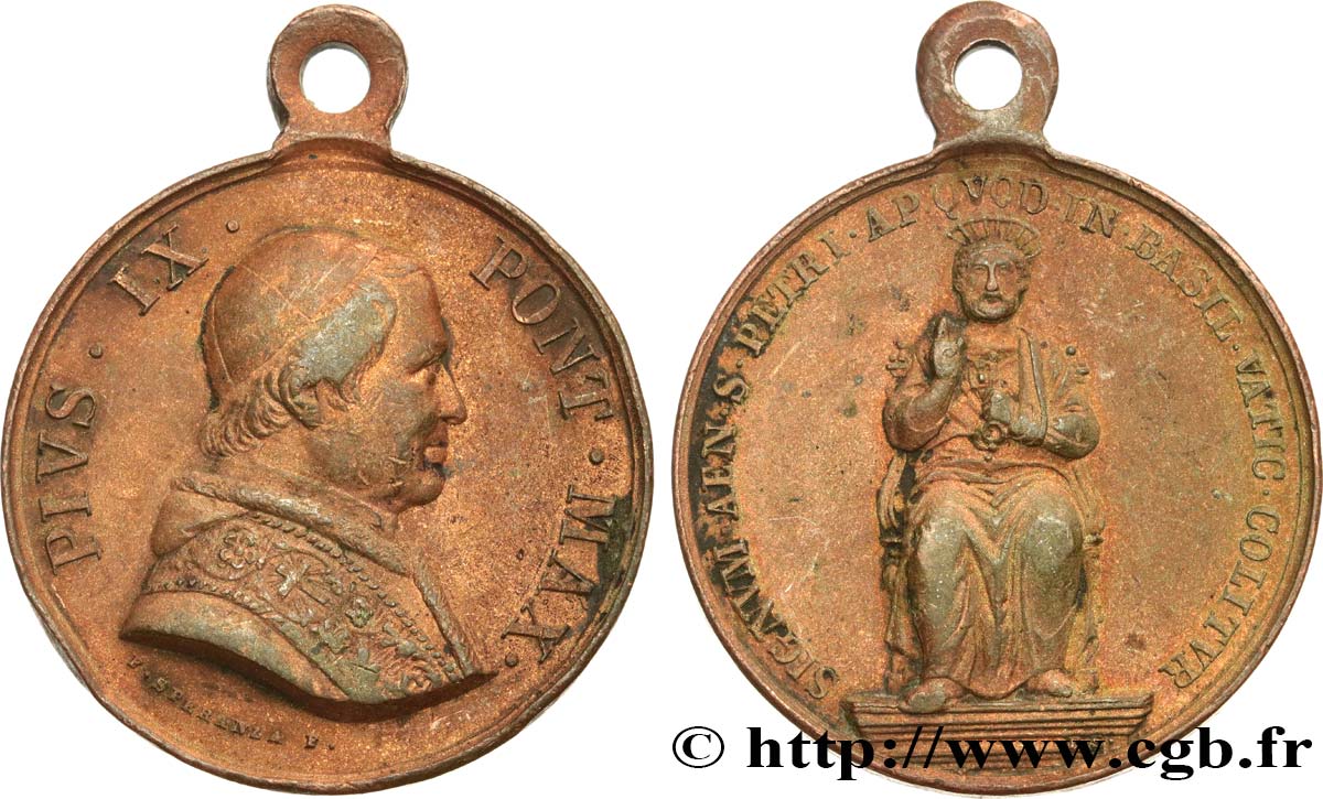 ITALIE - ÉTATS DU PAPE - PIE IX (Jean-Marie Mastai Ferretti) Médaille, Saint Pierre TB+