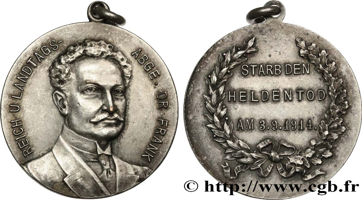 ALLEMAGNE Médaille, Mort d’un héros, Dr. Frank TTB