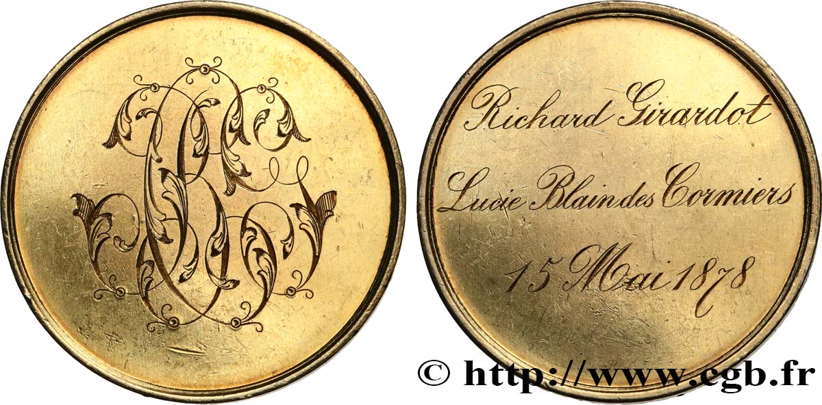 AMOUR ET MARIAGE Médaille de mariage, Richard Girardot et Lucie Blain des Cormiers TTB+