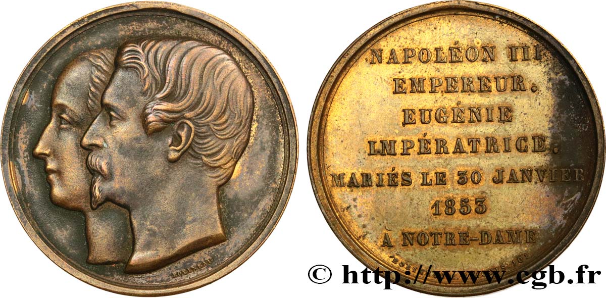 SECOND EMPIRE Médaille, Mariage de Napoléon III et d’Eugénie XF
