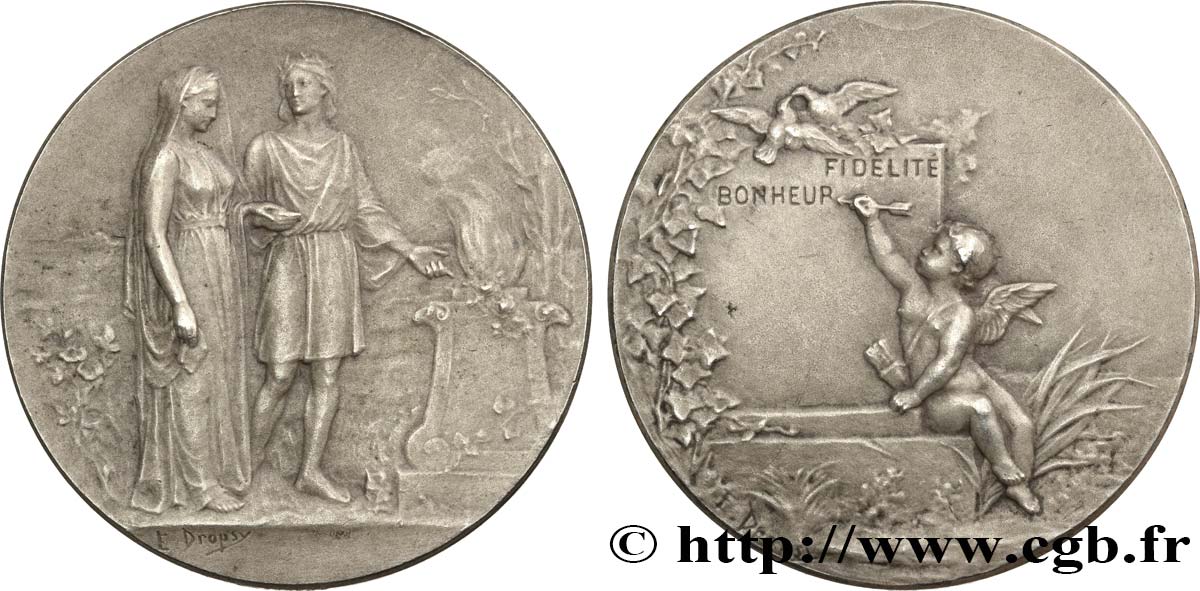 AMOUR ET MARIAGE Médaille de mariage, Fidélité et Bonheur TTB+