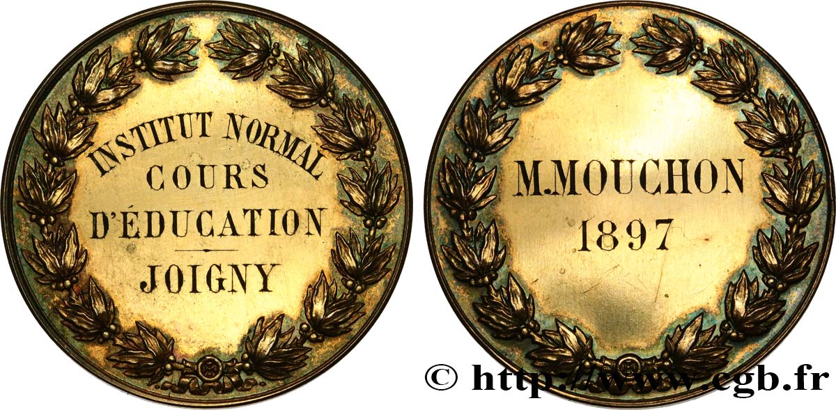 III REPUBLIC Médaille, Institut normal, Cours d’éducation XF