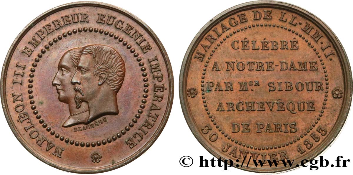 SECOND EMPIRE Médaille, Mariage de Napoléon III et Eugénie AU
