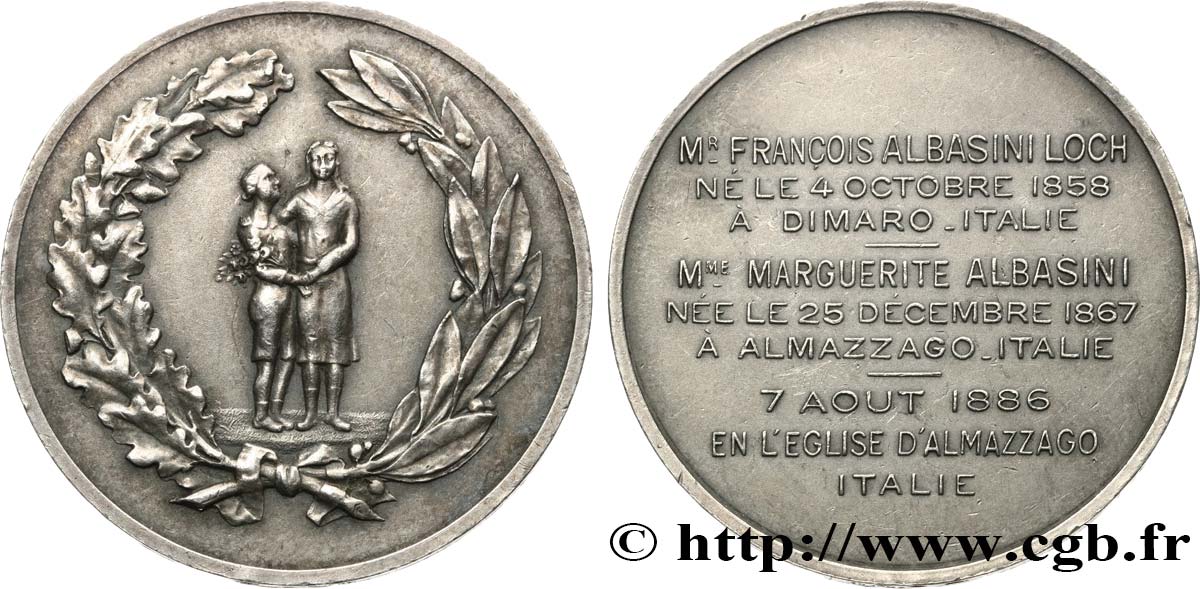 AMOUR ET MARIAGE Médaille, Mariage de François et Margeurite Albasini TTB