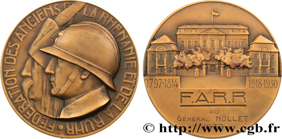 III REPUBLIC Médaille, Fédération des Anciens de la Rhénanie et de Ruhr AU