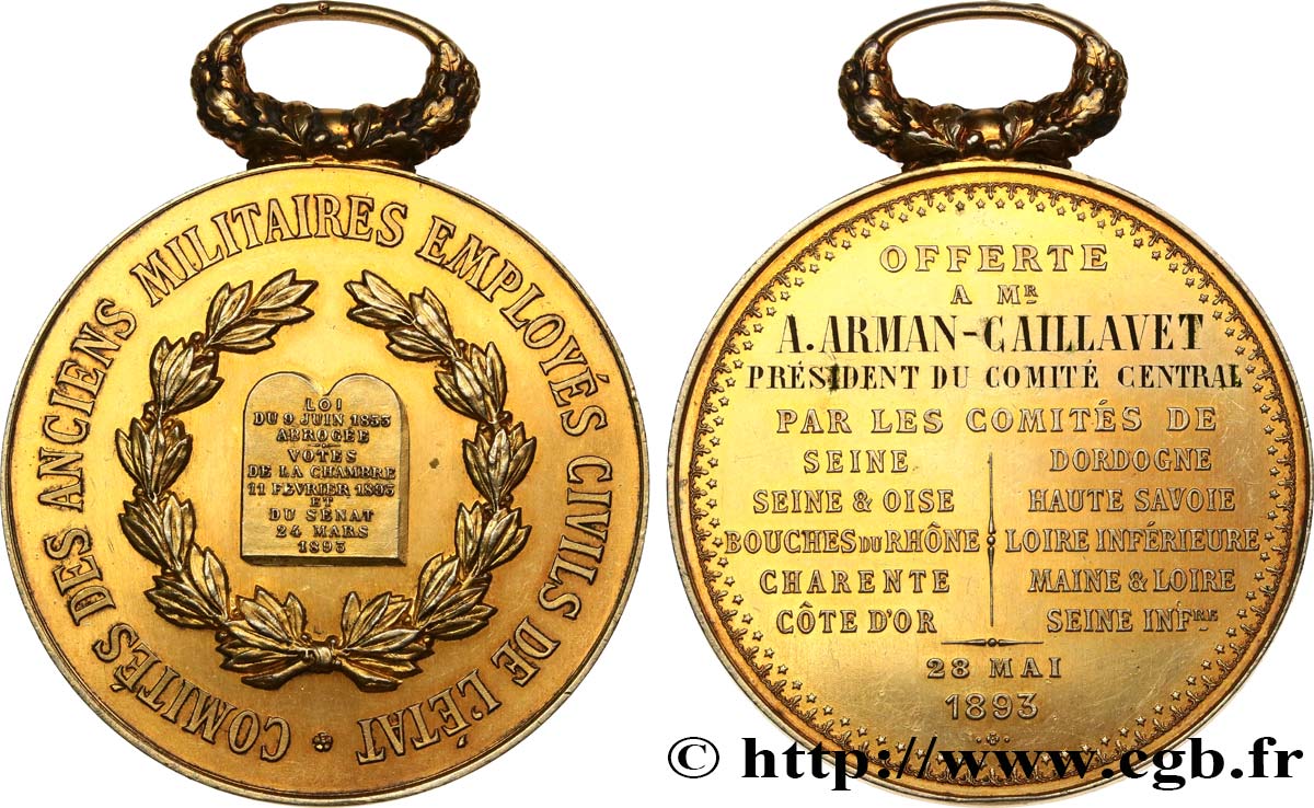 TROISIÈME RÉPUBLIQUE Médaille, Comités des anciens militaires employés civils de l’État TTB