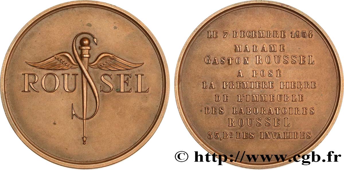 CUARTA REPUBLICA FRANCESA Médaille, Fondation de l’immeuble des laboratoires Roussel MBC+