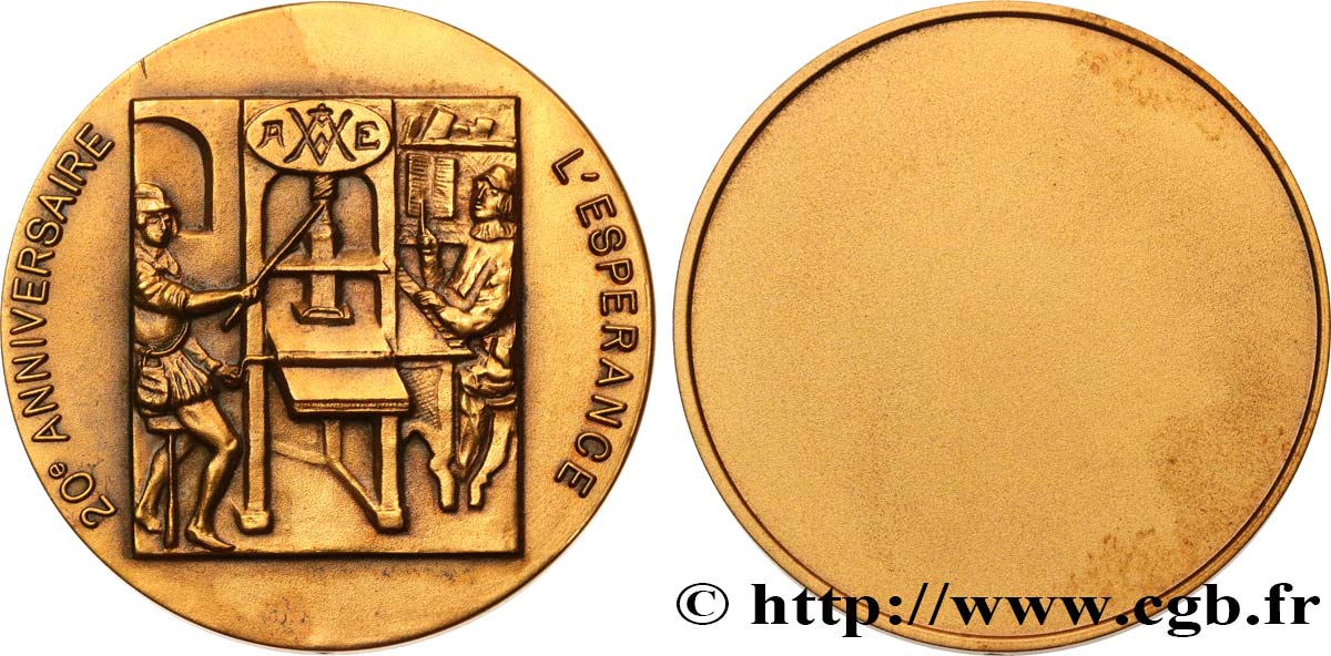 PRINTING AND STATIONERY Médaille, 20e anniversaire, L’espérance AU