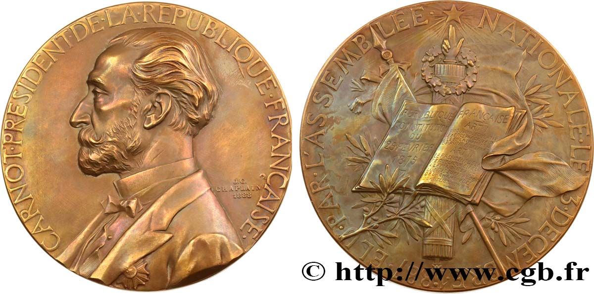 TERZA REPUBBLICA FRANCESE Médaille, Élection de Sadi Carnot q.SPL