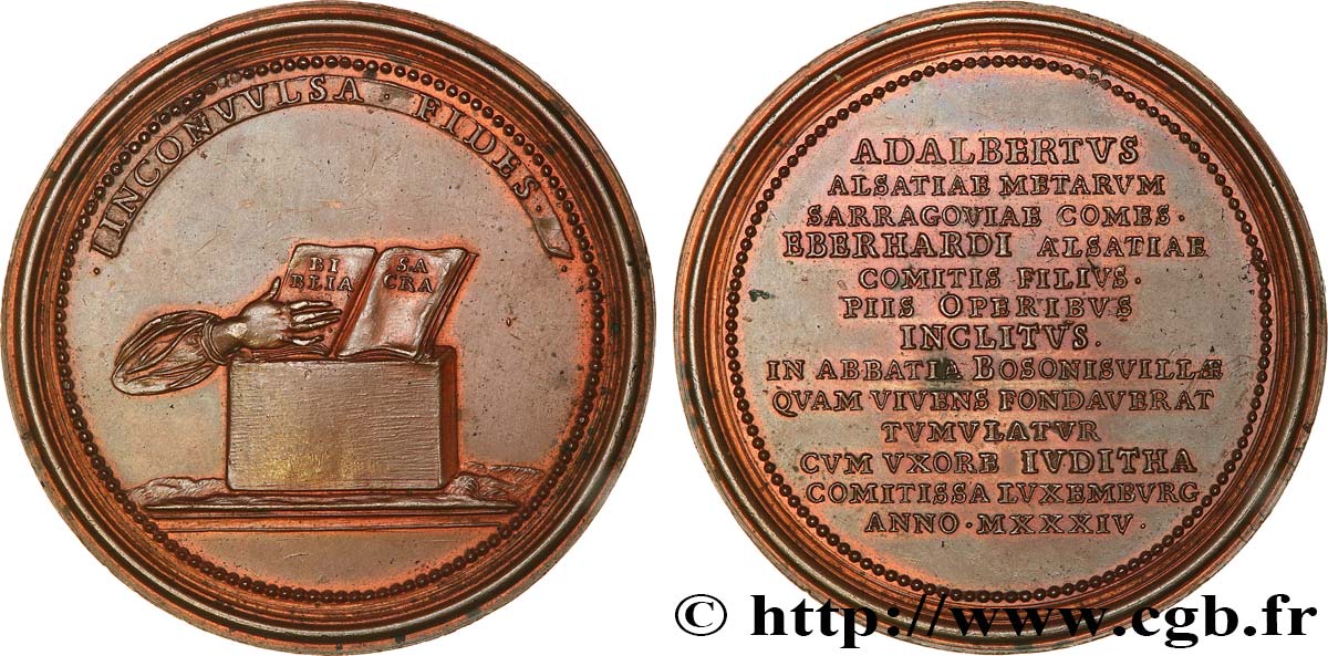 ALSACE - VILLES ET NOBLESSE Médaille, Adalbert d’Alsace par Ferdinand de Saint Urbain TTB+