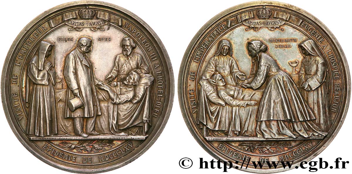 SECOND EMPIRE Médaille, Visites de l’Empereur à l’Hôtel-Dieu et de l’Impératrice à l’Hospice de Beaujon SUP