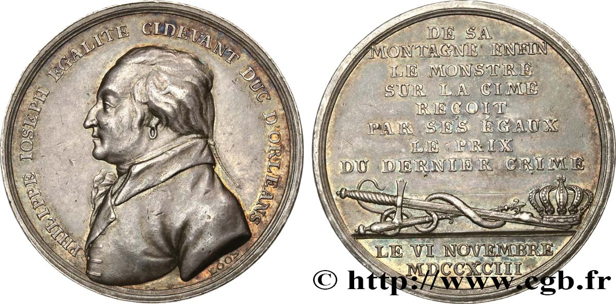 LOUIS PHILIPPE JOSEPH, DUC D ORLÉANS, dit PHILIPPE-ÉGALITÉ Médaille commémorant l’exécution de Philippe d’Orléans le 6 novembre 1793 fVZ