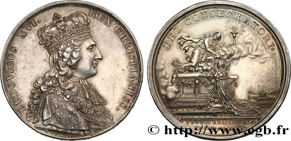 LOUIS XVI Médaille, Sacre de Louis XVI à Reims, transformée en médaille de mariage TTB+