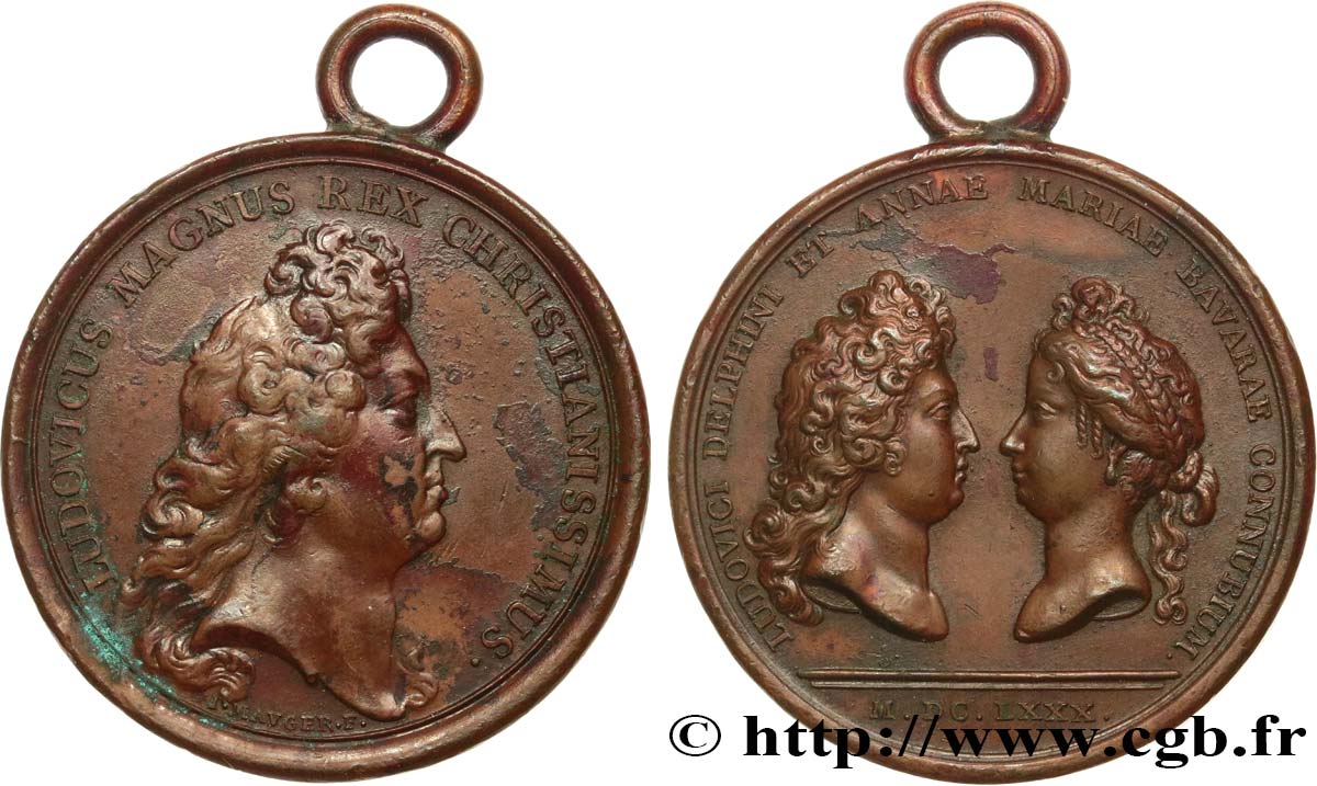 LOUIS XIV LE GRAND ou LE ROI SOLEIL Médaille, Mariage du Dauphin avec Marie Anne de Bavière TTB