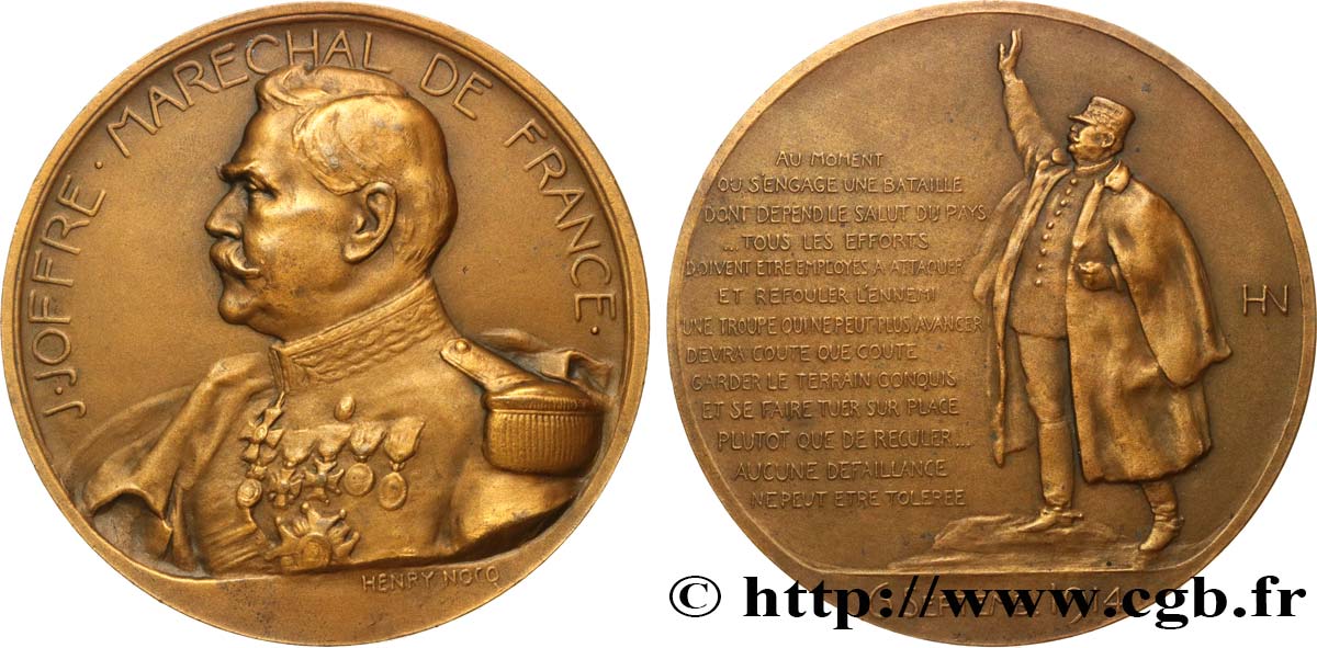 DRITTE FRANZOSISCHE REPUBLIK Médaille, Maréchal Joffre, Discours de la bataille de la Marne fVZ