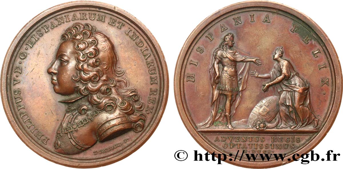 LOUIS XIV LE GRAND OU LE ROI SOLEIL Médaille, Arrivée de Philippe V en Espagne, refrappe moderne TTB