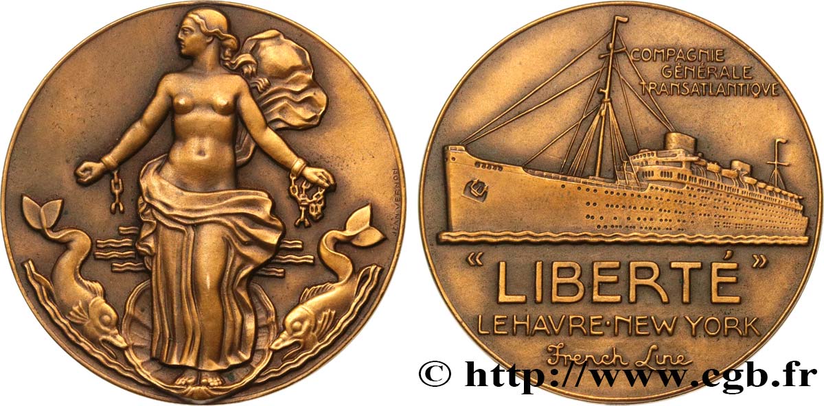 QUATRIÈME RÉPUBLIQUE Médaille, Paquebot “Liberté” TTB+