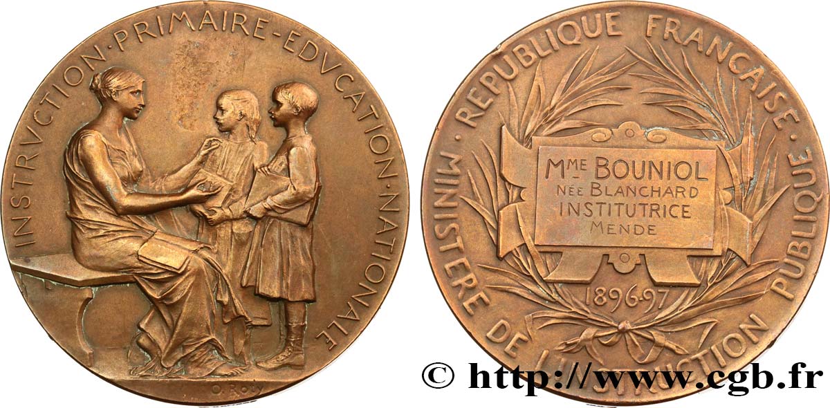 TROISIÈME RÉPUBLIQUE Médaille de récompense, Ministère de l’Instruction publique TTB+