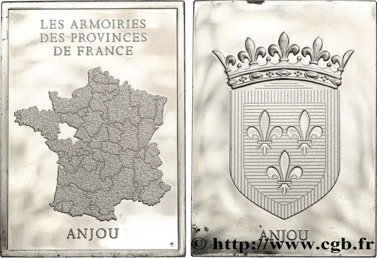 QUINTA REPUBLICA FRANCESA Plaquette, Les armoiries des provinces de France, Anjou EBC