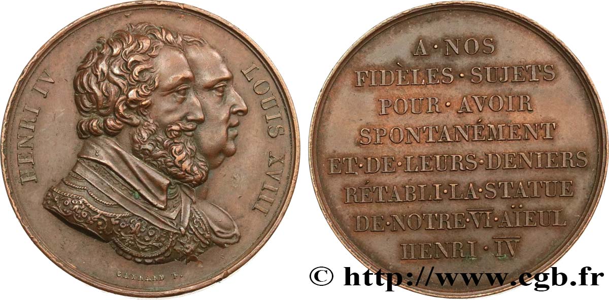 LOUIS XVIII Médaille, Rétablissement de la statue de Henri IV le 28 octobre 1817 AU