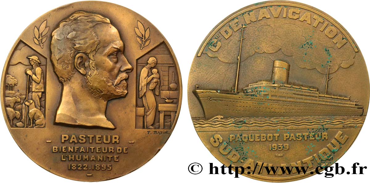 III REPUBLIC Médaille, Paquebot Pasteur AU/XF